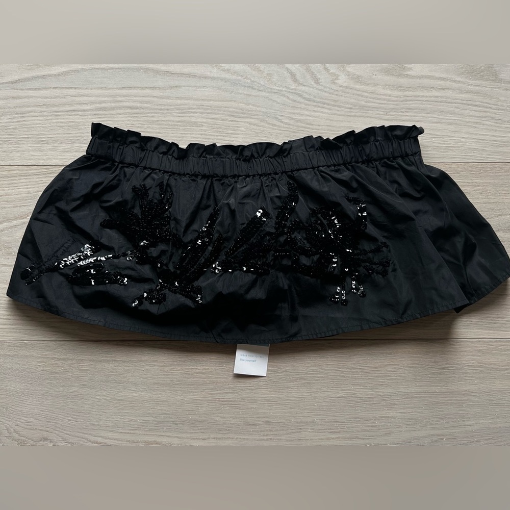 Tanya Taylor Black Sequin Embellished Crop Top